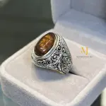 Natural Fire Agate Ring Sterling Silver Handmade Engraved Gemstone Jewelry