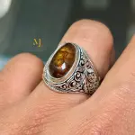 Natural Fire Agate Ring Sterling Silver Handmade Engraved Gemstone Jewelry