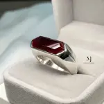 Natural Agate Hexagon Ring in Sterling Silver | Handmade Modern Gemstone Band