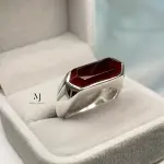 Natural Agate Hexagon Ring in Sterling Silver | Handmade Modern Gemstone Band