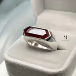 Natural Agate Hexagon Ring in Sterling Silver | Handmade Modern Gemstone Band