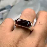 Natural Agate Hexagon Ring in Sterling Silver | Handmade Modern Gemstone Band