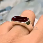 Natural Agate Hexagon Ring in Sterling Silver | Handmade Modern Gemstone Band