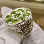 Natural Peridot Ring Sterling Silver Handmade Multi Stone Statement Jewelry