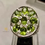Natural Peridot Ring Sterling Silver Handmade Multi Stone Statement Jewelry