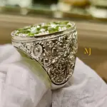 Natural Peridot Ring Sterling Silver Handmade Multi Stone Statement Jewelry