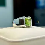 Natural Peridot Ring Sterling Silver Handmade Green Gemstone Statement Band