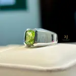 Natural Peridot Ring Sterling Silver Handmade Green Gemstone Statement Band