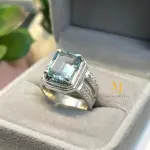 Natural Aquamarine Ring Sterling Silver Handmade Hand-Engraved Statement Gift