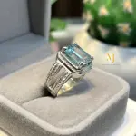 Natural Aquamarine Ring Sterling Silver Handmade Hand-Engraved Statement Gift