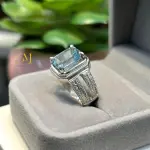 Natural Aquamarine Ring Sterling Silver Handmade Hand-Engraved Statement Gift
