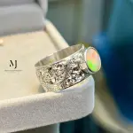 Natural Ethiopian Opal Ring Sterling Silver Handmade Round Faceted Statement