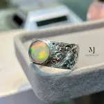 Natural Ethiopian Opal Ring Sterling Silver Handmade Round Faceted Statement