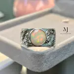 Natural Ethiopian Opal Ring Sterling Silver Handmade Round Faceted Statement