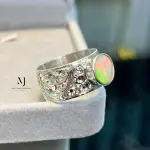 Natural Ethiopian Opal Ring Sterling Silver Handmade Round Faceted Statement