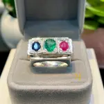 Natural Emerald Ruby Sapphire Ring Sterling Silver Handmade Statement Jewelry