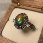 Natural Ethiopian Black Opal Ring Sterling Silver Handmade Cabochon Jewelry