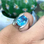 Natural Swiss Blue Topaz Ring • Handmade Sterling Silver Statement Ring • Gift