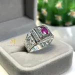 Natural Ruby Ring Sterling Silver Handmade Engraved CZ Accent 925 Jewelry