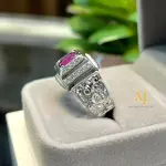 Natural Ruby Ring Sterling Silver Handmade Engraved CZ Accent 925 Jewelry