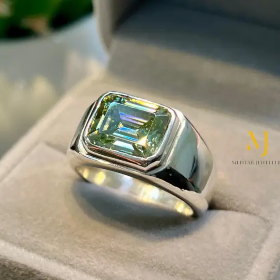 Moissanite Emerald Cut Ring Sterling Silver Handmade High Polish 925 Jewelry