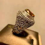 Mexican Fire Agate Ring Sterling Silver Handmade Engraved Gemstone Jewelry Gift
