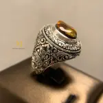 Mexican Fire Agate Ring Sterling Silver Handmade Engraved Gemstone Jewelry Gift