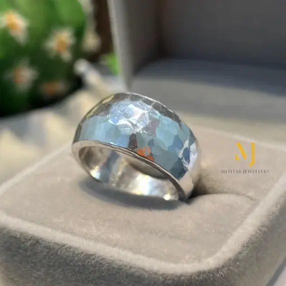 Hammered Sterling Silver Ring Handmade Textured Band 925 Silver Unique Design