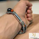 Black Onyx Coral Bracelet Sterling Silver Handmade Wire Wrapped Cuff Bracelet