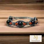 Black Onyx Coral Bracelet Sterling Silver Handmade Wire Wrapped Cuff Bracelet