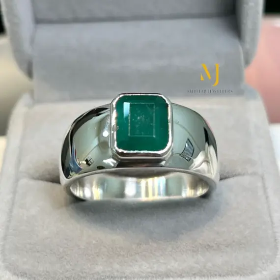 Natural Emerald Ring 925 Sterling Silver Handmade Faceted Gemstone Jewelry Gift