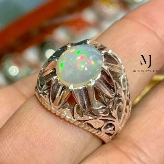 Natural Ethiopian Opal Ring in Sterling Silver - Handmade Statement Jewelry Gift