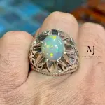 Natural Ethiopian Opal Ring in Sterling Silver - Handmade Statement Jewelry Gift