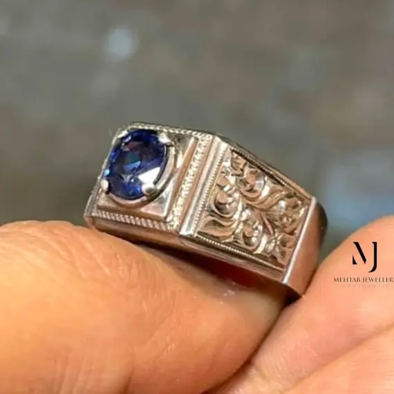 Natural Blue Sapphire Ring • Handmade Sterling Silver Men's Gemstone Ring