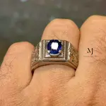 Natural Blue Sapphire Ring • Handmade Sterling Silver Men's Gemstone Ring