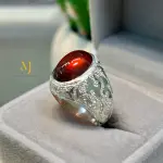 Natural Malaya Garnet Cabochon Ring 925 Silver Handmade Hand-Engraved Jewelry