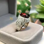 Natural Malaya Garnet Cabochon Ring 925 Silver Handmade Hand-Engraved Jewelry