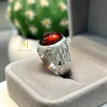 Natural Malaya Garnet Cabochon Ring 925 Silver Handmade Hand-Engraved Jewelry