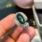 Ethiopian Black Opal Ring Sterling Silver Wire Wrapped Handmade Cabochon Ring