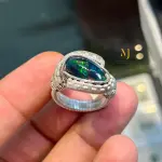 Ethiopian Black Opal Ring Sterling Silver Wire Wrapped Handmade Cabochon Ring