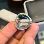 Ethiopian Black Opal Ring Sterling Silver Wire Wrapped Handmade Cabochon Ring