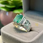 Natural Emerald Ring Sterling Silver Handmade Engraved Gemstone Jewelry Gift