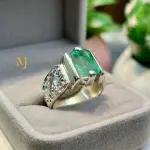 Natural Emerald Ring Sterling Silver Handmade Engraved Gemstone Jewelry Gift