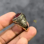 Natural Ruby Sterling Silver Ring • Gold Plated Handmade Men’s Statement Jewelry