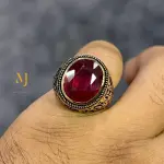 Natural Ruby Sterling Silver Ring • Gold Plated Handmade Men’s Statement Jewelry