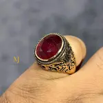 Natural Ruby Sterling Silver Ring • Gold Plated Handmade Men’s Statement Jewelry