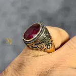 Natural Ruby Sterling Silver Ring • Gold Plated Handmade Men’s Statement Jewelry