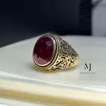 Natural Ruby Sterling Silver Ring • Gold Plated Handmade Men’s Statement Jewelry
