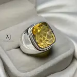 Natural Citrine Sterling Silver Ring • Cushion Cut Handmade Statement Jewelry