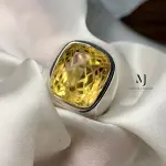 Natural Citrine Sterling Silver Ring • Cushion Cut Handmade Statement Jewelry